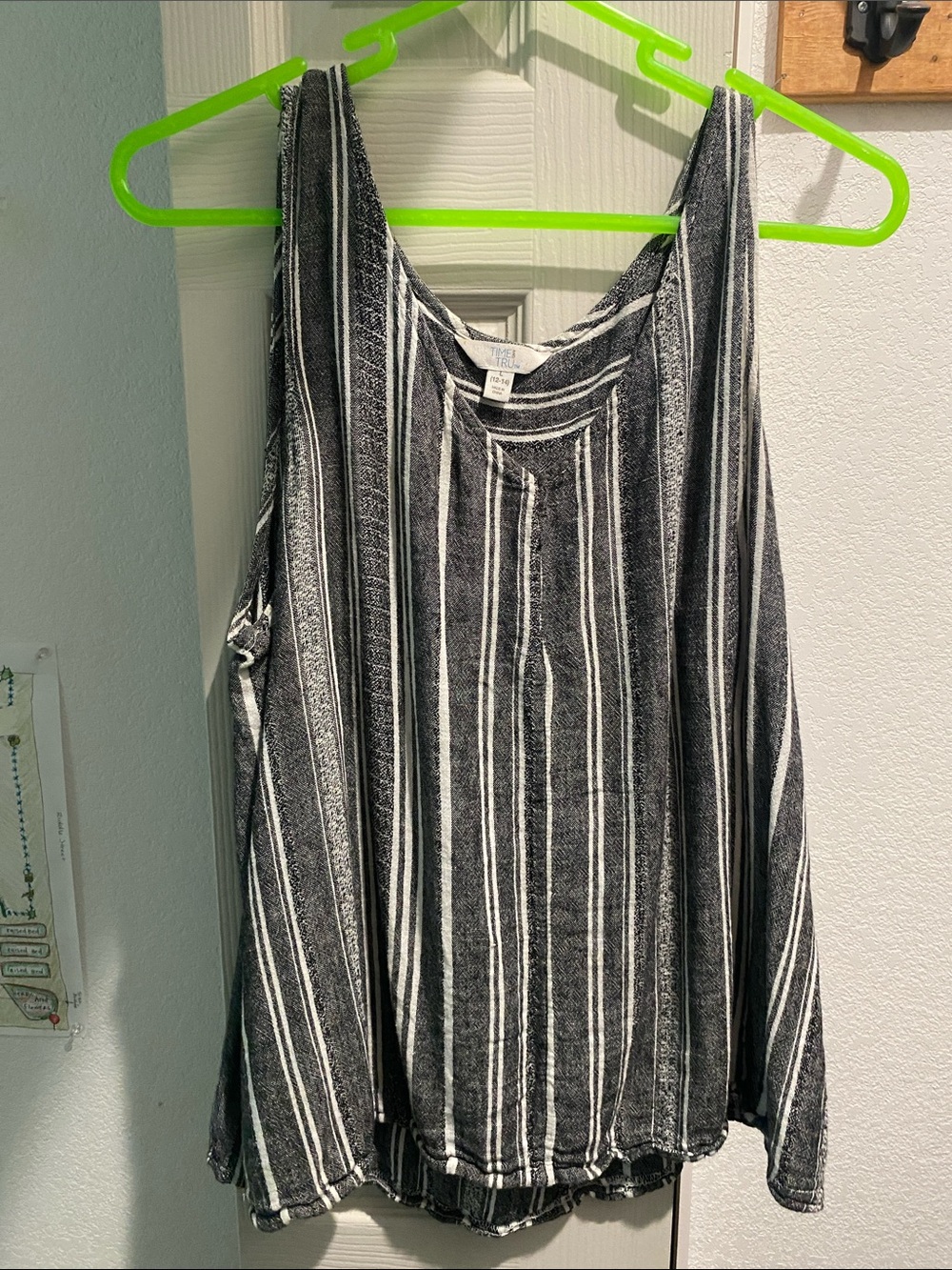 Time and Tru Black and White Vertical Stripe Tank Top
